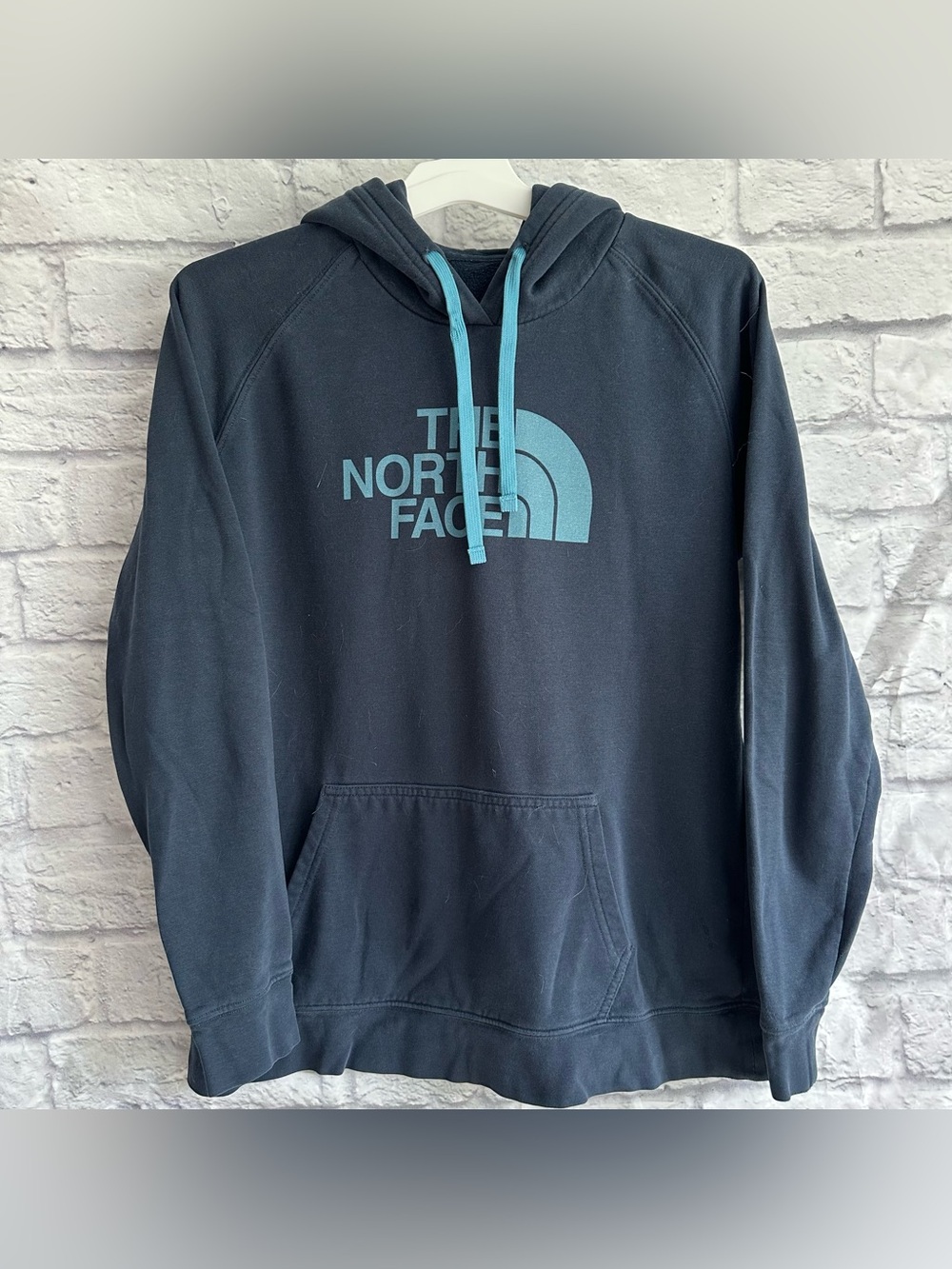 PREOWNED MENS THE NORTH FACE NAVY BLUE LOGO HOODIE SWEATSHIRT MEDIUM M